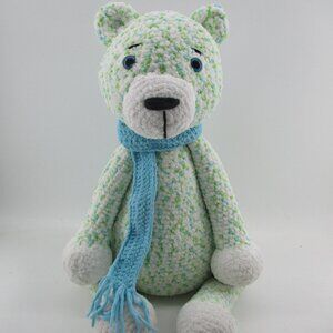 25" Large Blue and White and Green Speckled Crochet Amigurumi Teddy Bear.